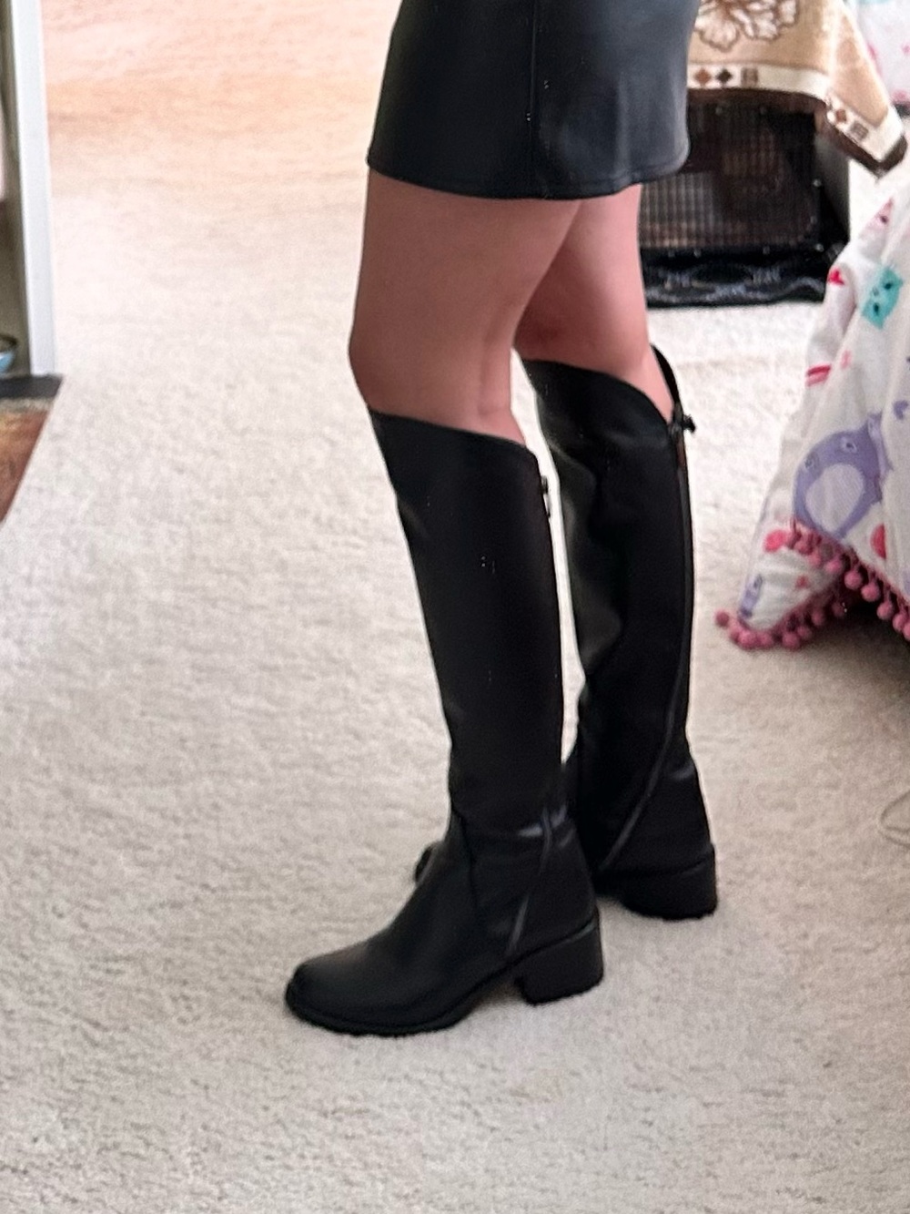 Emanuele Crasto Made in Italy Black Leather Dual Zip Knee-High Boots size 7